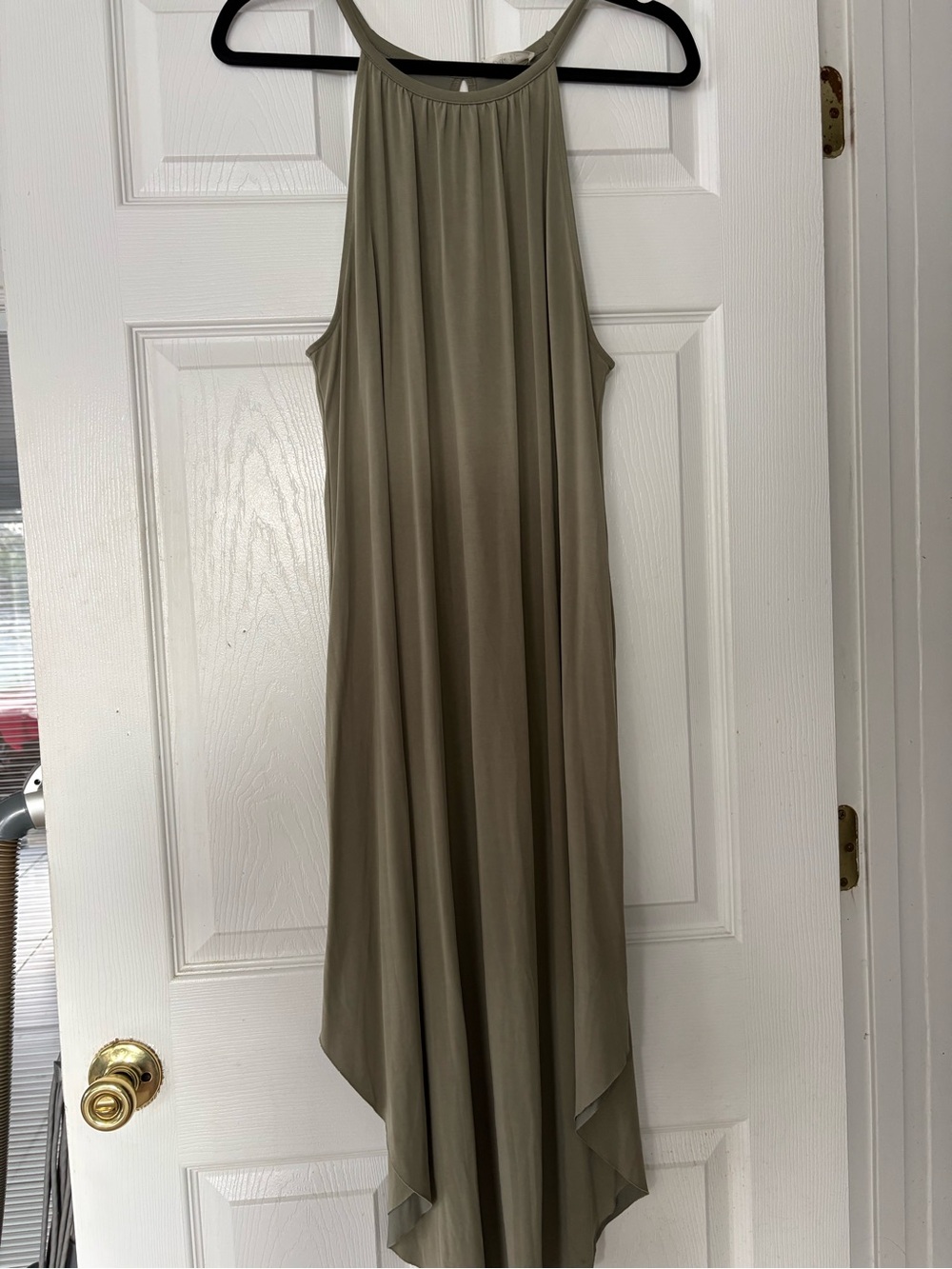 Sleeveless Earthy Halter Maxi Dress in Olive Green, size large